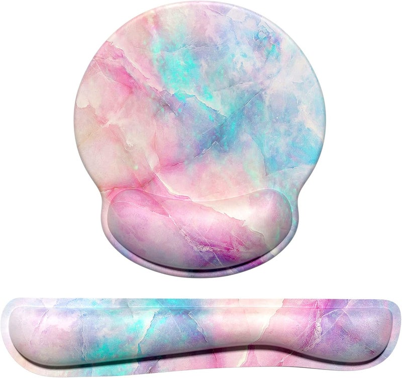 Dapesuom Keyboard Wrist Rest and Mouse Pad with Wrist Support, Cute Memory Foam Cushion for Keyboard and Mouse Set, Desktop Pad Rests with Non Slip Base for Easy Typing & Pain Relief, Colorful Marble - Image 1