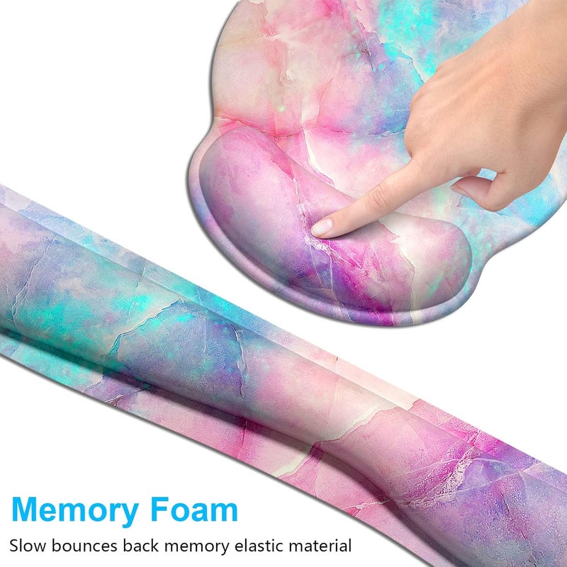 Dapesuom Keyboard Wrist Rest and Mouse Pad with Wrist Support, Cute Memory Foam Cushion for Keyboard and Mouse Set, Desktop Pad Rests with Non Slip Base for Easy Typing & Pain Relief, Colorful Marble - Image 3