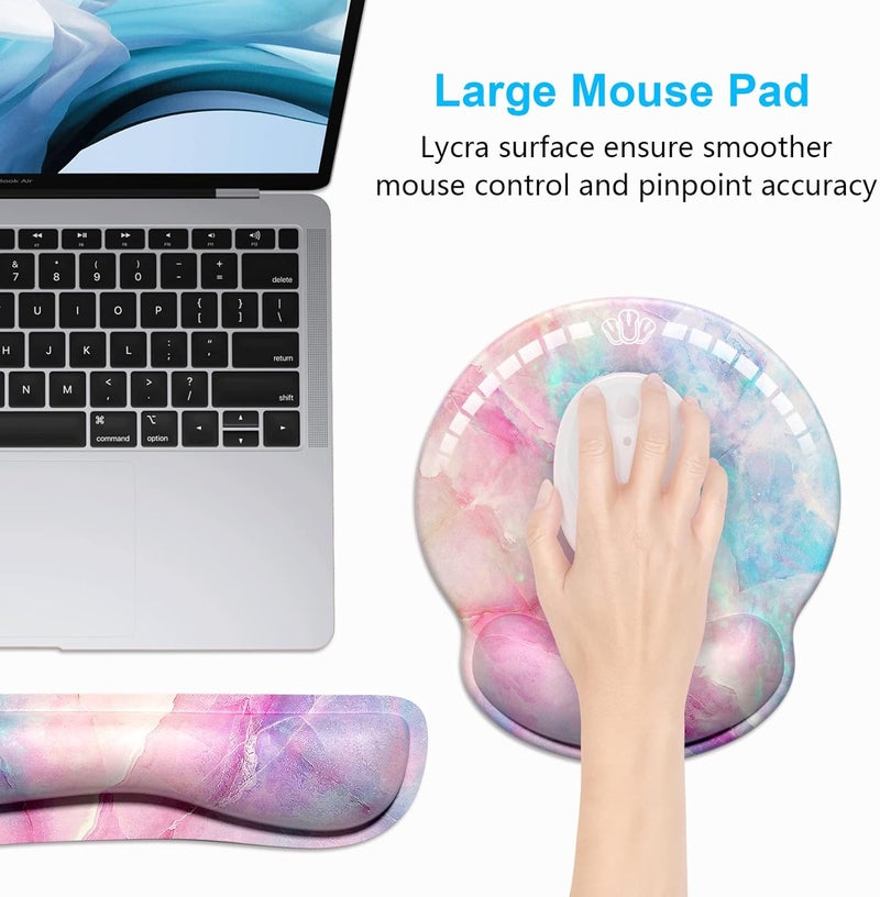 Dapesuom Keyboard Wrist Rest and Mouse Pad with Wrist Support, Cute Memory Foam Cushion for Keyboard and Mouse Set, Desktop Pad Rests with Non Slip Base for Easy Typing & Pain Relief, Colorful Marble - Image 5