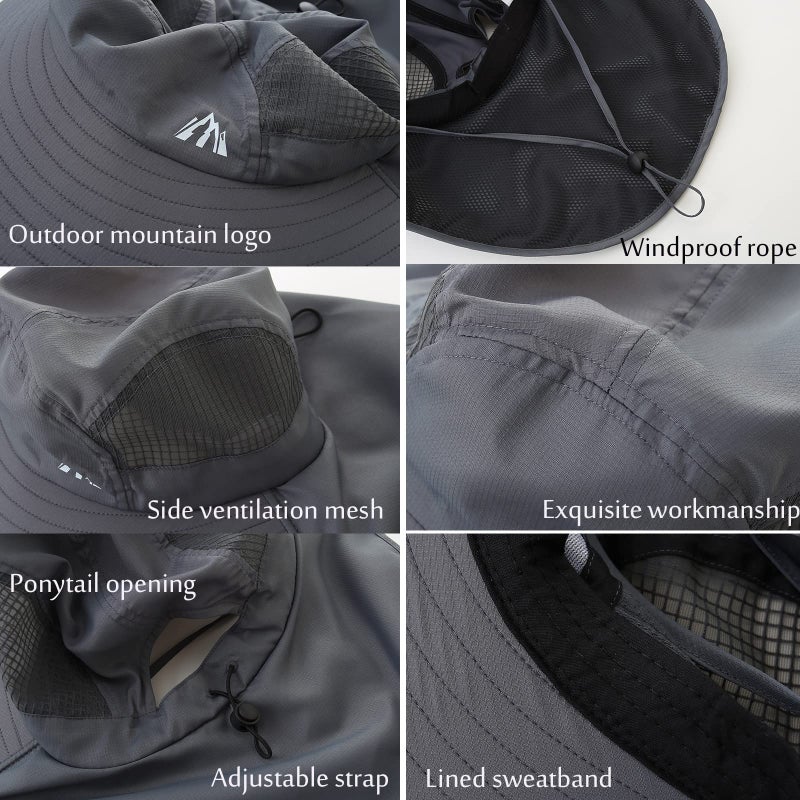 Moon Kitty UV Sun Protection Hat Women Foldable Neck Flap Wide Brim Hiking Hat with Ponytail Hole for Women Dark-Gray - Image 5
