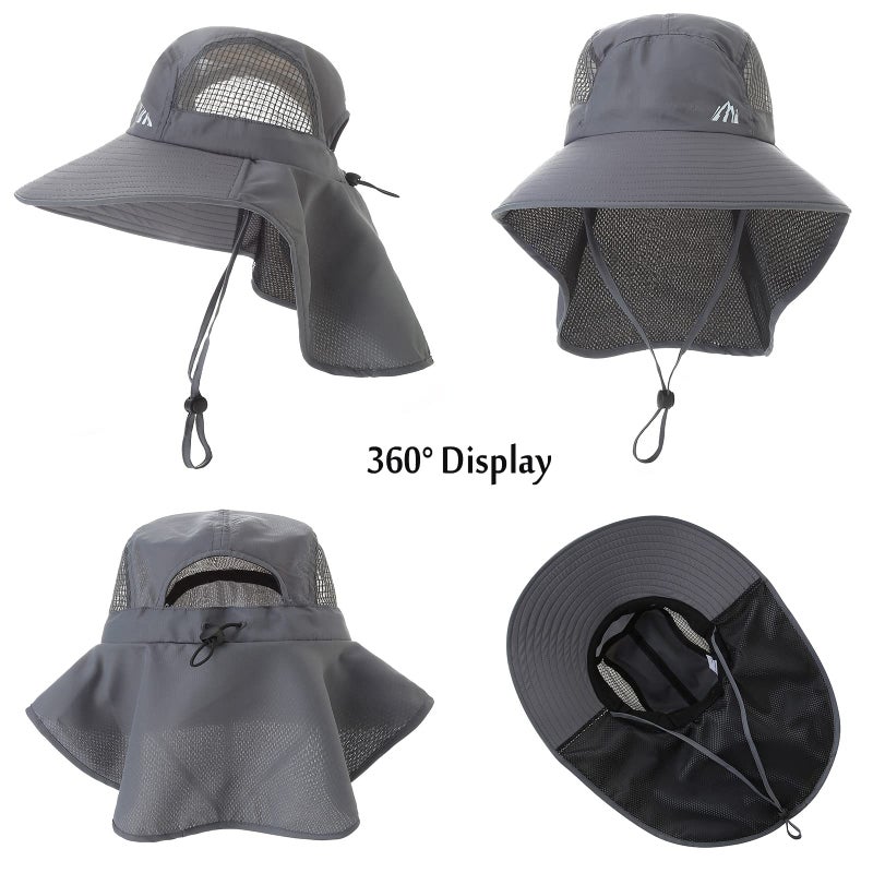 Moon Kitty UV Sun Protection Hat Women Foldable Neck Flap Wide Brim Hiking Hat with Ponytail Hole for Women Dark-Gray - Image 4