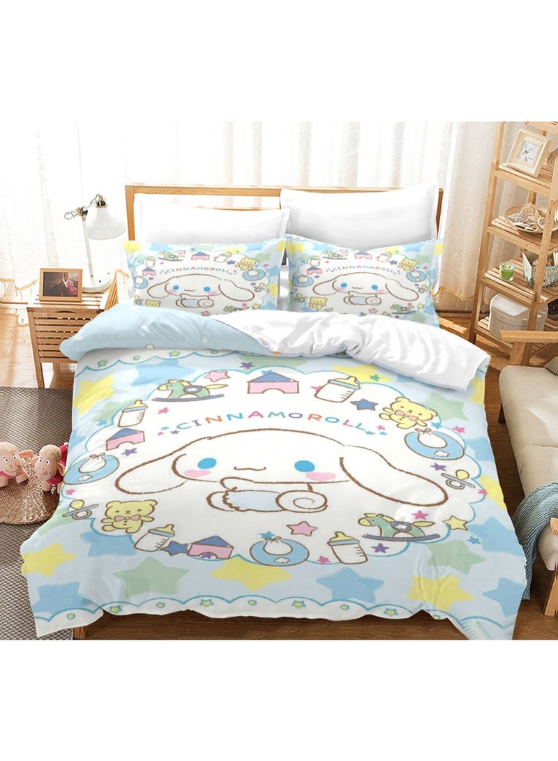 Sanrio Cartoon Sanrio Cinnamoroll 3-Piece Bedding Set Including Bedspread and Two Pillowcases (Bedspread Size 150cm x 200cm) - Image 1