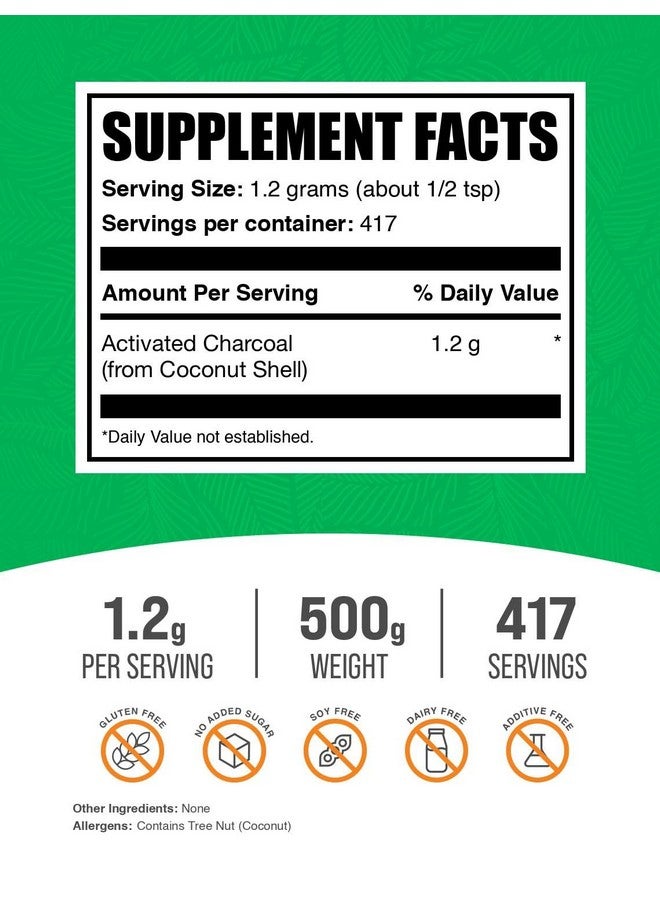BulkSupplements مسحوق الفحم النشط من BulkSupplements.com - فحم جوز الهند، مسحوق الفحم لتبييض الأسنان - ماص للروائح من الفحم النشط، نباتي وخالي من الغلوتين - 1200 ملغ لكل حصة، 500 غرام (1.1 رطل) - Image 2