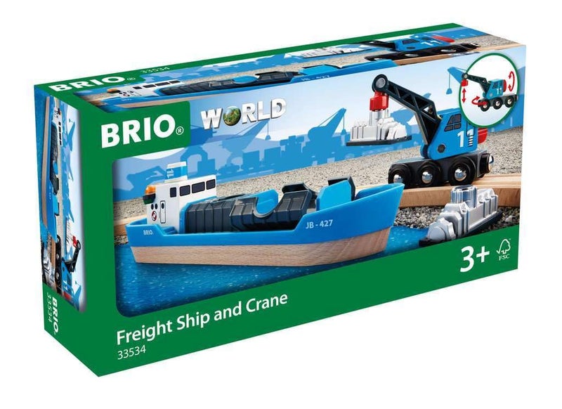 BRIO World - 33534 Container Ship and Crane Wagon | Premium 4-Piece Kids Train Set Toy | Enhances Motor Skills & Creativity | Compatible with All Toys | Ideal for Toddlers Age 3+ - Image 1