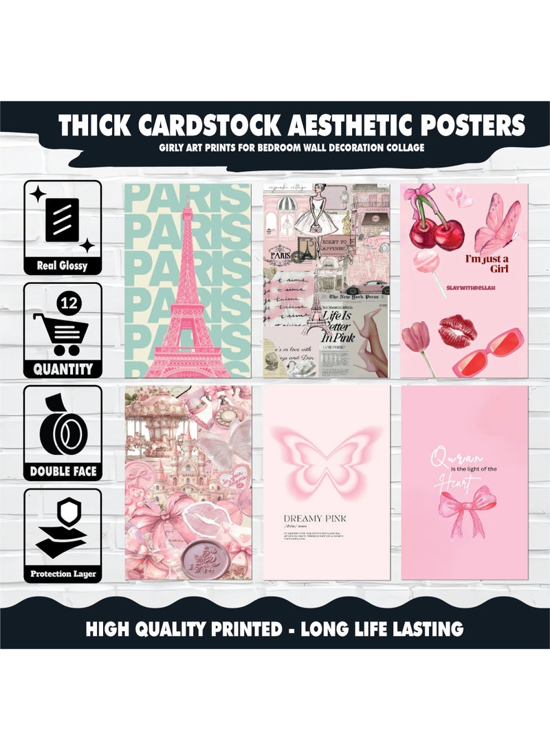 Blush Pink Motivational Wall Art – 12pcs 300gsm Glossy Finish Posters with Double-Sided Adhesive, Easy to Mount, Adds a Touch of Positivity and Beauty to Girls’ Daily Spaces - Image 3