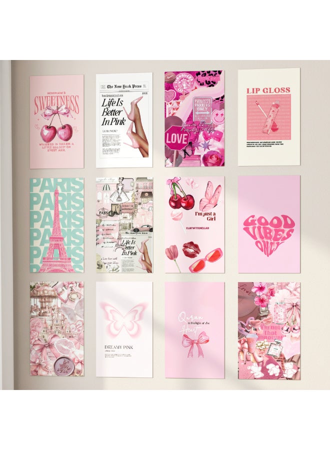 Blush Pink Motivational Wall Art – 12pcs 300gsm Glossy Finish Posters with Double-Sided Adhesive, Easy to Mount, Adds a Touch of Positivity and Beauty to Girls’ Daily Spaces - Image 1