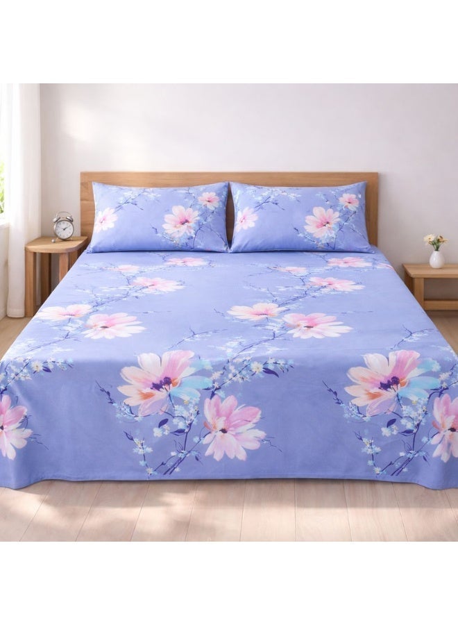 طيبة طقم ملايه عاديه سنجل، قطعتين، تصميم فلورال، 180*230 سم - Image 1