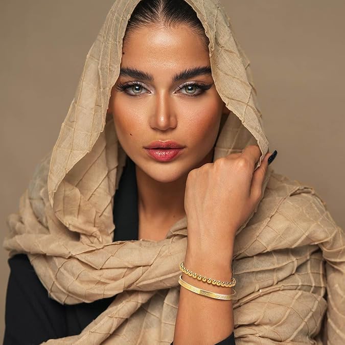 Parlberd Muslim Islamic Jewelry Gifts for Women Allah Gold Bangles Bracelets Ayatul Kursi Arabic Cuff Bracelet for Women Men Islam Eid Ramadan New Year Gifts, Islam Eid Ramadan Jewelry Gifts for Women, One - Image 2