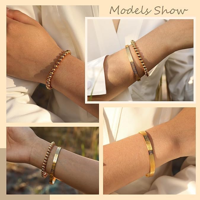 Parlberd Muslim Islamic Jewelry Gifts for Women Allah Gold Bangles Bracelets Ayatul Kursi Arabic Cuff Bracelet for Women Men Islam Eid Ramadan New Year Gifts, Islam Eid Ramadan Jewelry Gifts for Women, One - Image 1