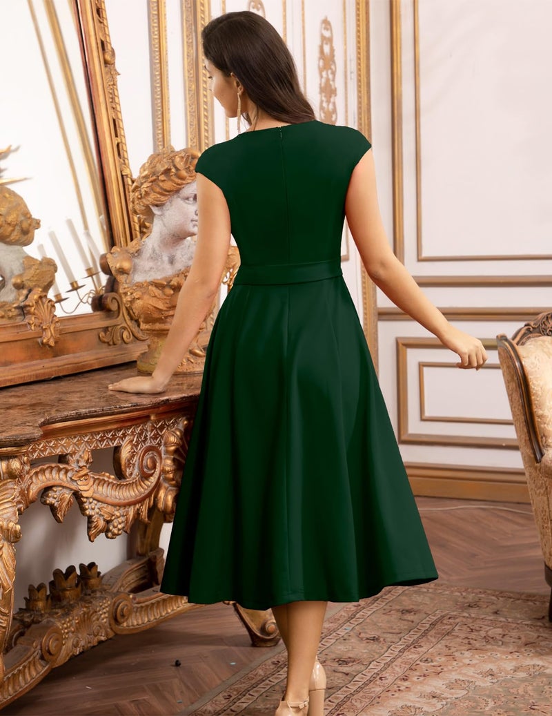 DRESSTELLS Green Christmas Holiday Party Dress, Women's Cocktail Dresses for Formal Wedding Guest Mother Bride Tea Length Dress DarkGreen L - Image 5