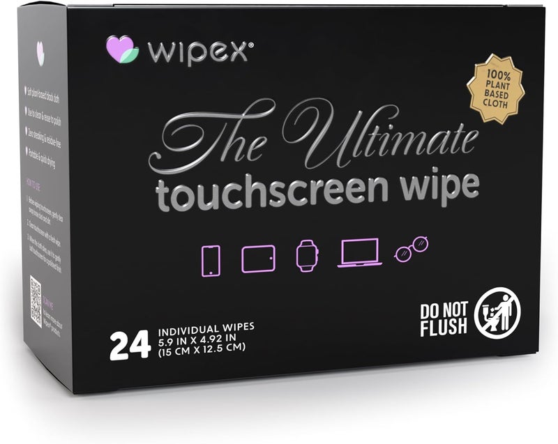 Wipex Touch Screen Wipes for Electronics - 24 Individually Wrapped Plant-Based Cleaner Wipes (5.9" x 4.92") - Image 1