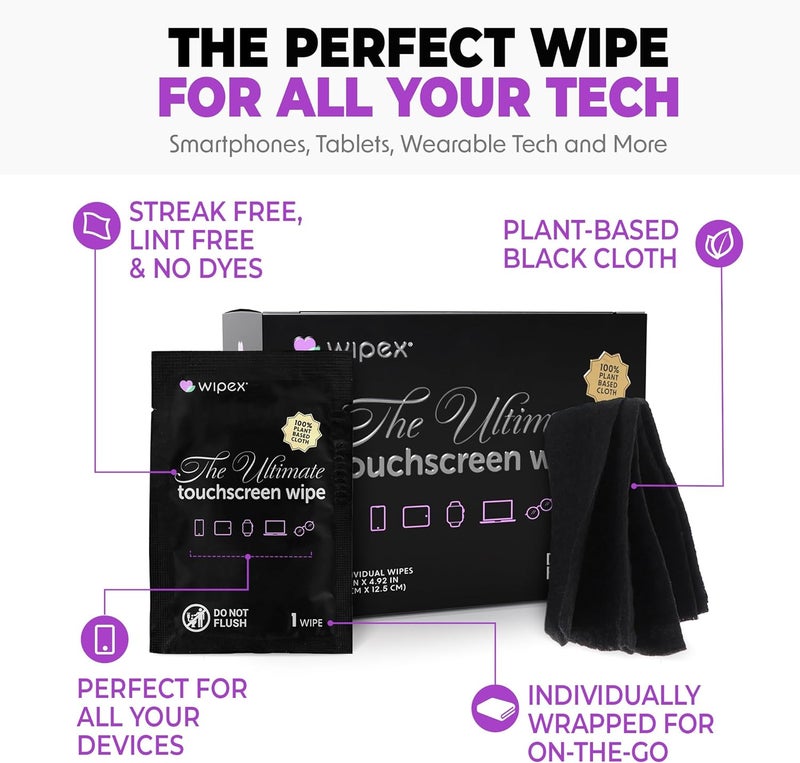 Wipex Touch Screen Wipes for Electronics - 24 Individually Wrapped Plant-Based Cleaner Wipes (5.9" x 4.92") - Image 4