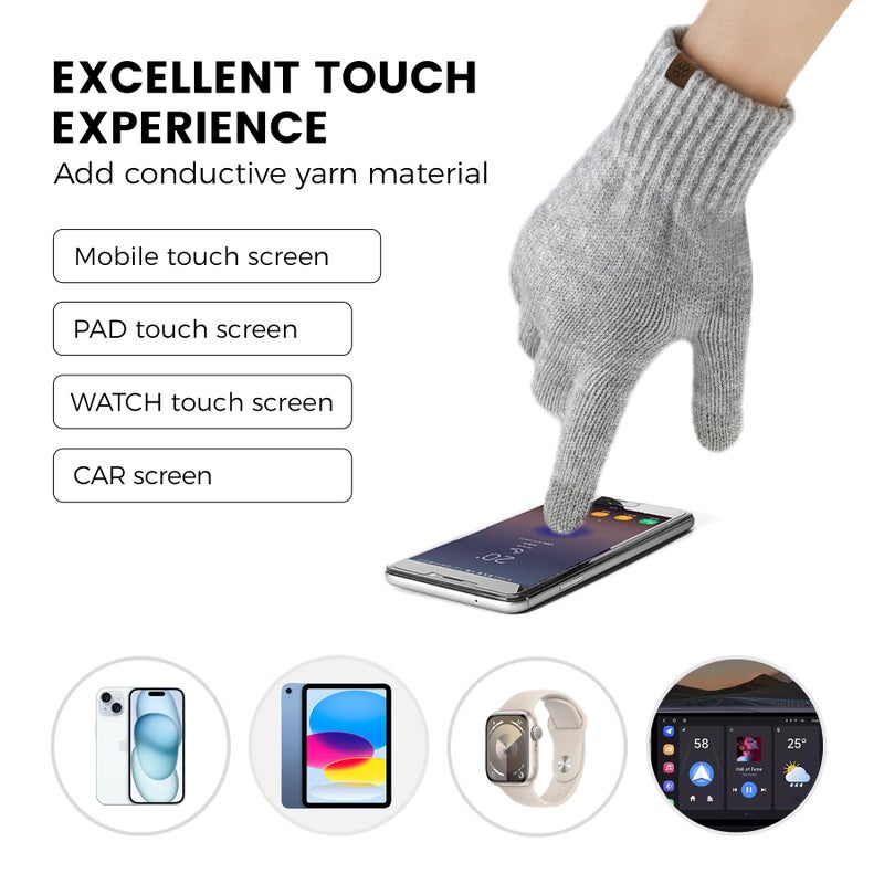 MA COWCF Womens Winter Beanie Hat Scarf Gloves Set Knit Touch Screen Gloves Long Scarf Skull Caps Fleece Lined Winter Gift for Women Men(Light Gray) - Image 2
