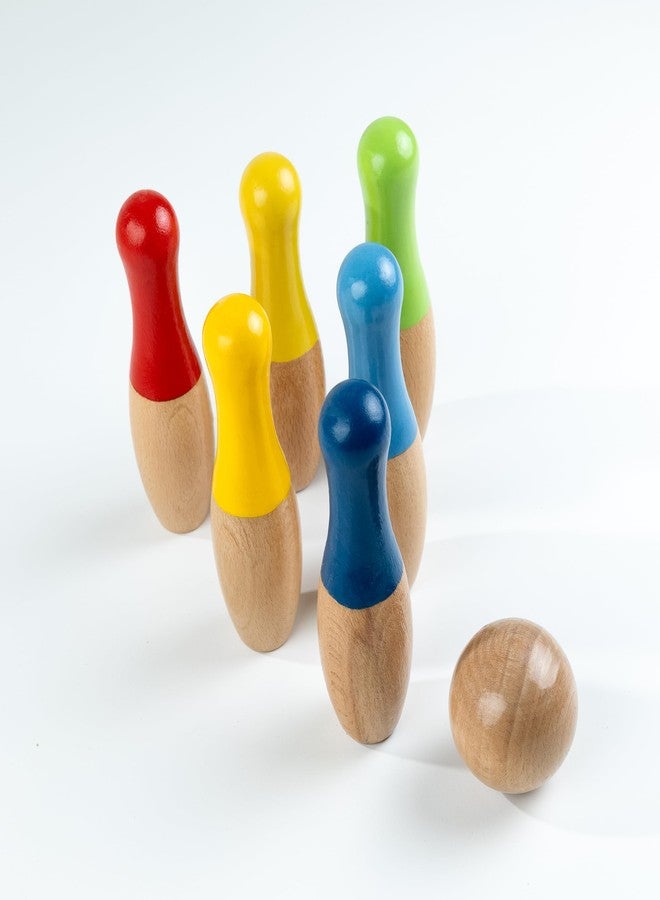 Beebox Wooden Bowling Game Set || Fun & Safe Colorful Indoor-Outdoor Game for Kids - 20x12.3x6 cm (6 Pins & 2 Ball) - Image 1