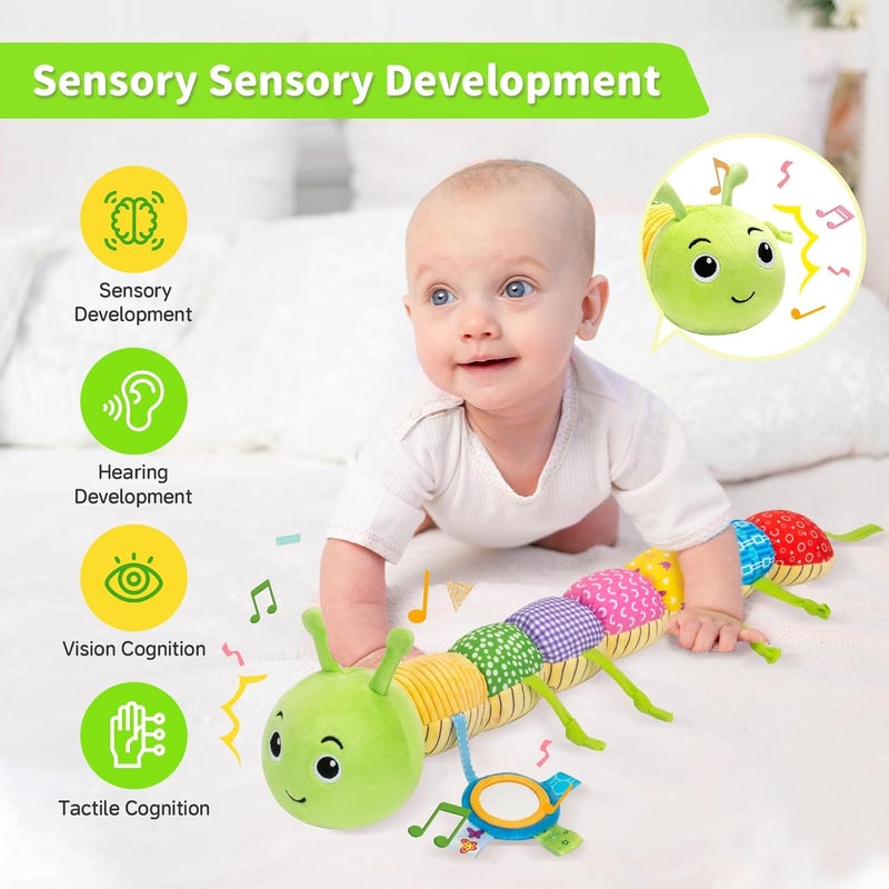 Accevo Baby Sensory Toy 0-6 Months Music Animal Plush Caterpillar Toy for Toddler 0-3-6 Months Tummy Time with Baby Mirror Crinkle Rattle 6-12 Months Newborn Boy Girl Easter Gifts - Image 4