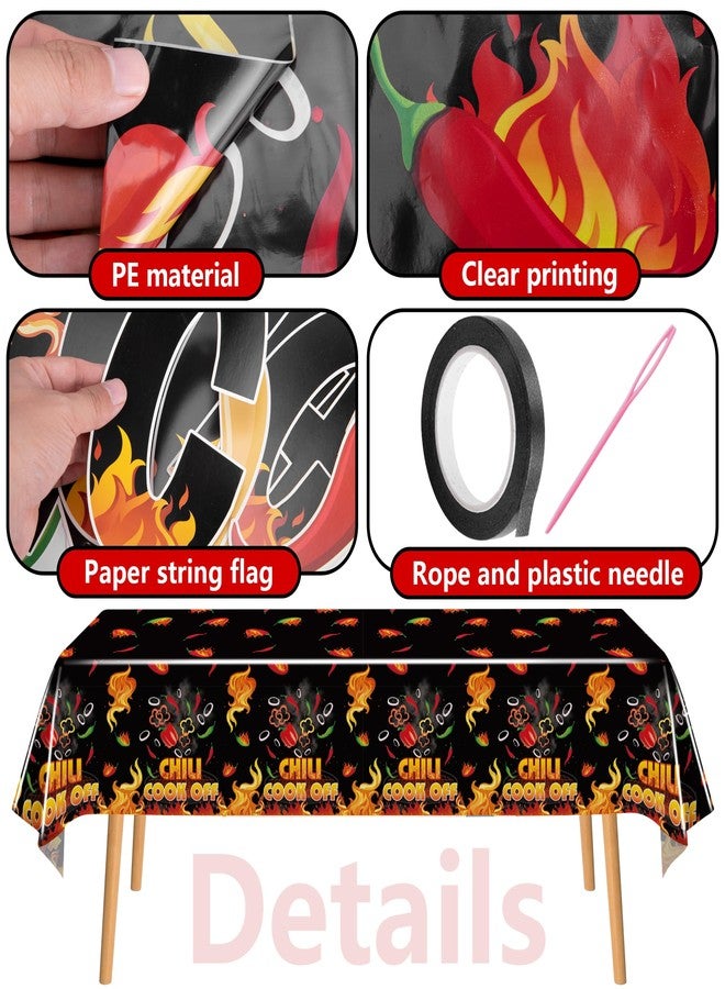 Iceyyyy 4 Pcs Black Chili Cook Off Table Decorations Set-108" x 54" Chilis Peppers Flame Table Covers 33 Ft Cooking Chili Contest Banner-Disposable Chilis Peppers Party Decorations for Party Supplies - Image 3