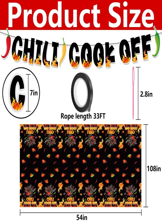 Iceyyyy 4 Pcs Black Chili Cook Off Table Decorations Set-108" x 54" Chilis Peppers Flame Table Covers 33 Ft Cooking Chili Contest Banner-Disposable Chilis Peppers Party Decorations for Party Supplies - Image 2