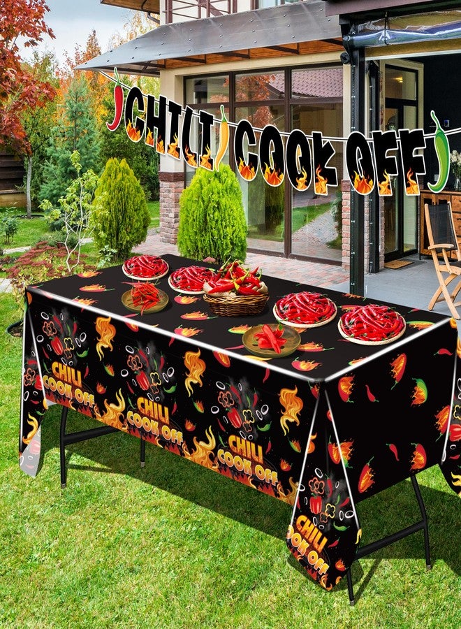 Iceyyyy 4 Pcs Black Chili Cook Off Table Decorations Set-108" x 54" Chilis Peppers Flame Table Covers 33 Ft Cooking Chili Contest Banner-Disposable Chilis Peppers Party Decorations for Party Supplies - Image 4