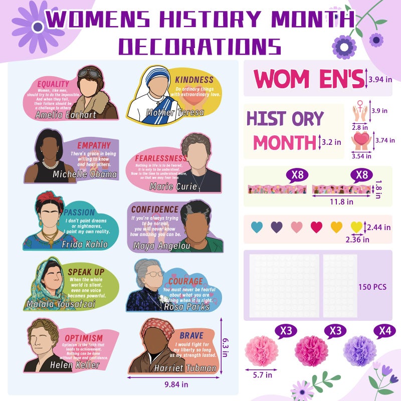 MUOUAKATE Womens History Month Bulletin Board Decorations, 46 Pcs International Women's Day Decorations Set with Motivational Women Posters Cutouts Quotes, Paper Blooms for Classroom Door, Wall, Hallway Decor - Image 2