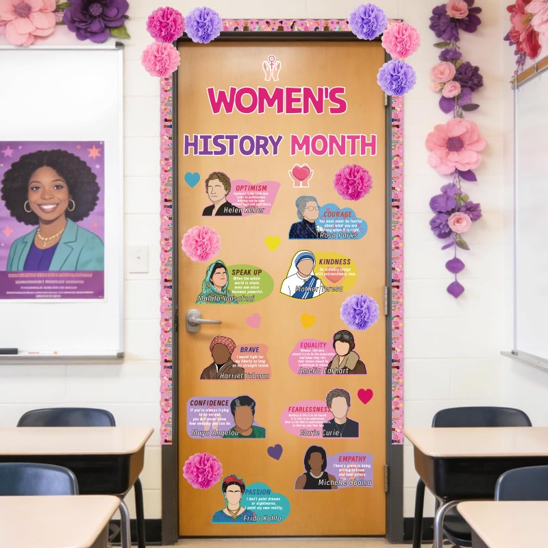MUOUAKATE Womens History Month Bulletin Board Decorations, 46 Pcs International Women's Day Decorations Set with Motivational Women Posters Cutouts Quotes, Paper Blooms for Classroom Door, Wall, Hallway Decor - Image 4