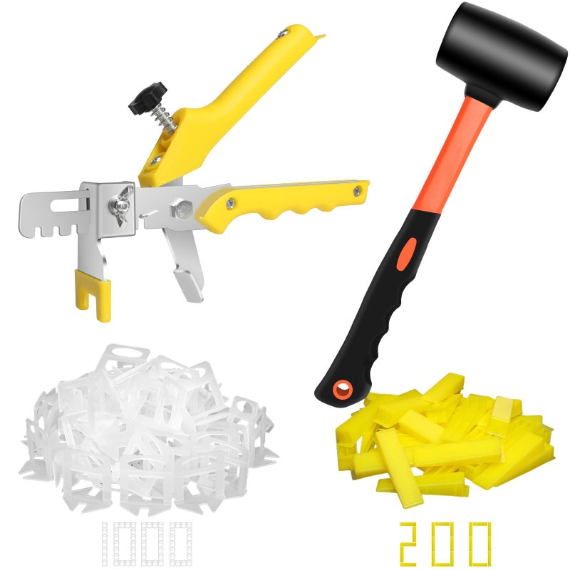 DGSL Tile Leveling System with Rubber Mallet and Tile Plier - 1000-Piece Tile Spacers 1/8 Inch Tile Clips and 200-Piece Reusable Wedges Tile Leveling Tools for Tiles and Stone Installation - Image 1