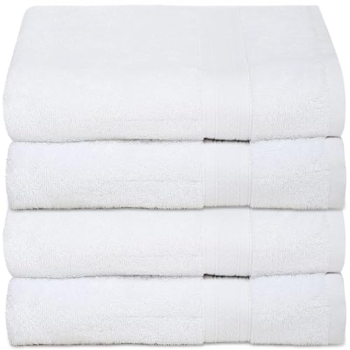 Ambra Linens 500 GSM Highly Absorbent Towel 100% Cotton, Soft and Plush, All Seasons Use, Large, Everyday Use, Durable (4 Pcs - Bath Towels, White) - Image 1