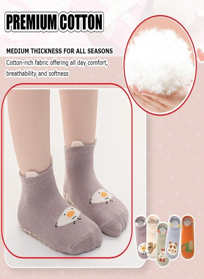 Defflo 5 Pairs Baby Socks Set, Antislip Socks for New Born Baby 0-1 Years, Non Slip Grip Ankle Socks with Non Skid Soles for Infants Socks for Toddler Girls Boys 0-12 Month Baby Shower Gifts - Image 5