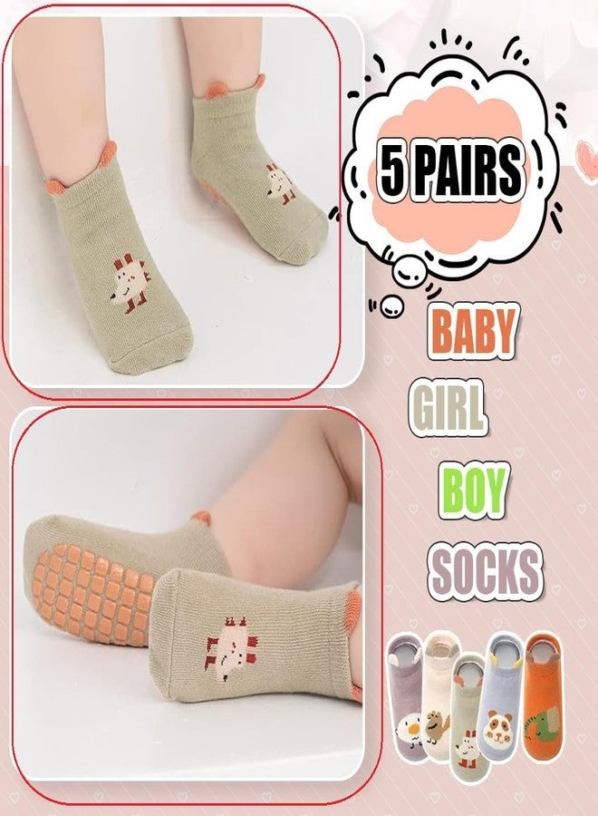 Defflo 5 Pairs Baby Socks Set, Antislip Socks for New Born Baby 0-1 Years, Non Slip Grip Ankle Socks with Non Skid Soles for Infants Socks for Toddler Girls Boys 0-12 Month Baby Shower Gifts - Image 3