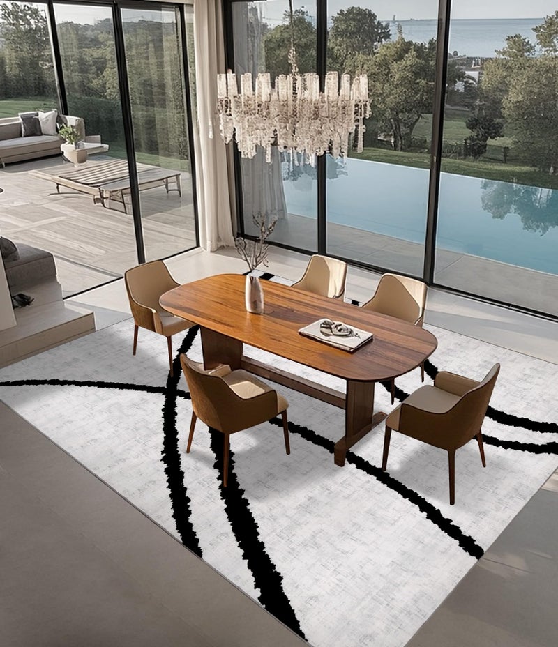 YIHOUSE Modern Area Rugs for Living Room, 8x10 Washable Black and White Rug, Thin Abstract Geometric Striped Rug, Area Rug for Bedroom,Kitchen,Dining Room,Office - Image 2