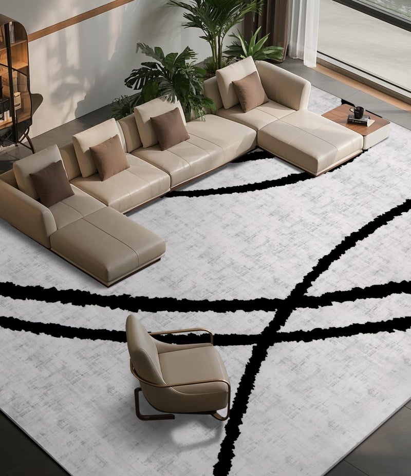 YIHOUSE Modern Area Rugs for Living Room, 8x10 Washable Black and White Rug, Thin Abstract Geometric Striped Rug, Area Rug for Bedroom,Kitchen,Dining Room,Office - Image 1