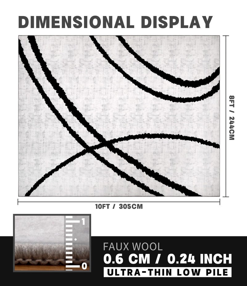YIHOUSE Modern Area Rugs for Living Room, 8x10 Washable Black and White Rug, Thin Abstract Geometric Striped Rug, Area Rug for Bedroom,Kitchen,Dining Room,Office - Image 4