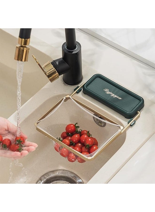 حامل فلتر الحوض - رف تصريف حوض المطبخ، مصفاة طعام شبكية، مصفاة حوض مرنة مع شبكة تعليق، منظم تخزين حديدي للصرف والترشيح - Image 4