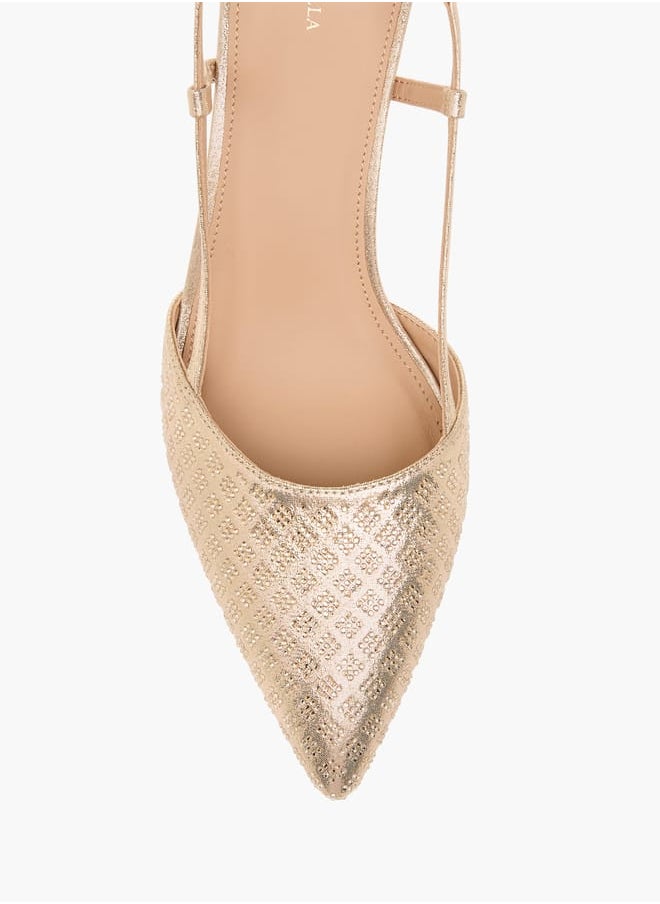 Flora Bella By Shoexpress Women Textured Slingback Sandals with Kitten Heels  - Image 4