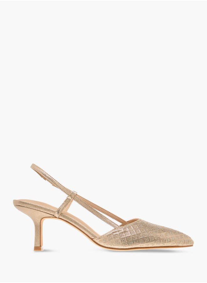Flora Bella By Shoexpress Women Textured Slingback Sandals with Kitten Heels  - Image 3