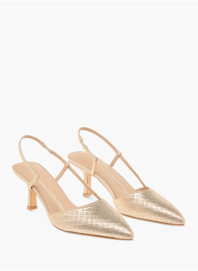 فلورا بيلا من شو إكسبرس Women Textured Slingback Sandals with Kitten Heels