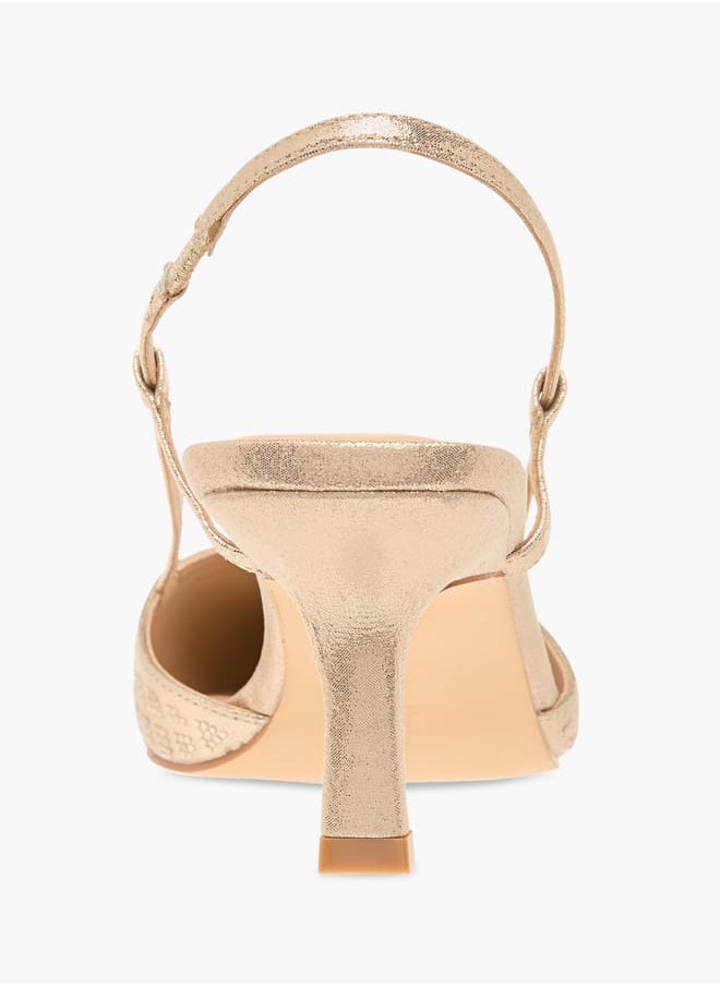 Flora Bella By Shoexpress Women Textured Slingback Sandals with Kitten Heels  - Image 5