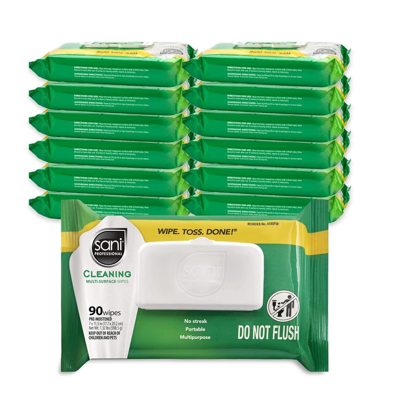 PDI Sani-Professional Cleaning Wipe, Multi-Surface, Fresh Scent, Non - Streak, For Kitchen, Restaurant Tables, Glass, Treated Wood, 90 Count, Pack of 12 (1080 Total Wipes) - Image 1