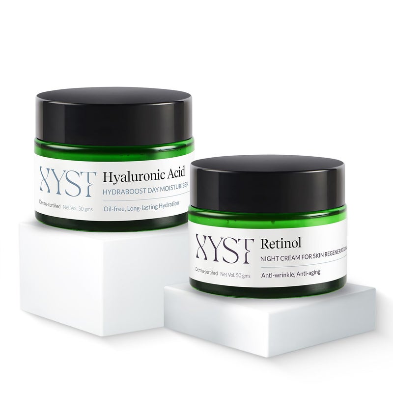 Xyst Anti Aging Gift Set 100gm  Hyaluronic Acid day moisturiser  Retinol Night cream kit  Hydrate  Renew Skincare Combo  For women  men  Pack of 2 - Image 1