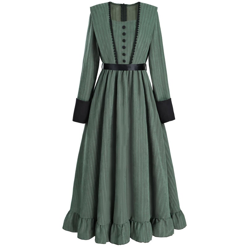 FCCAM FCCAM FCCAM Green Victorian Dress for Women Long Sleeve 1800s Edwardian Dress Ruffle Maxi Medieval Renaissance Costume M - Image 1