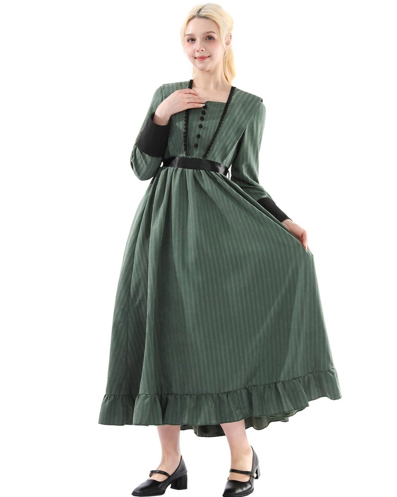 FCCAM FCCAM FCCAM Green Victorian Dress for Women Long Sleeve 1800s Edwardian Dress Ruffle Maxi Medieval Renaissance Costume M - Image 4