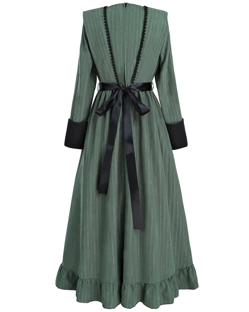 FCCAM FCCAM FCCAM Green Victorian Dress for Women Long Sleeve 1800s Edwardian Dress Ruffle Maxi Medieval Renaissance Costume M - Image 3