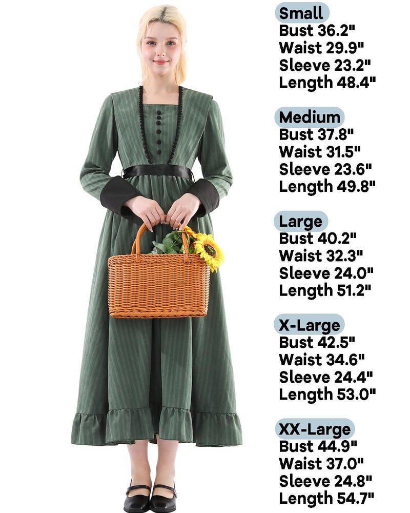 FCCAM FCCAM FCCAM Green Victorian Dress for Women Long Sleeve 1800s Edwardian Dress Ruffle Maxi Medieval Renaissance Costume M - Image 5