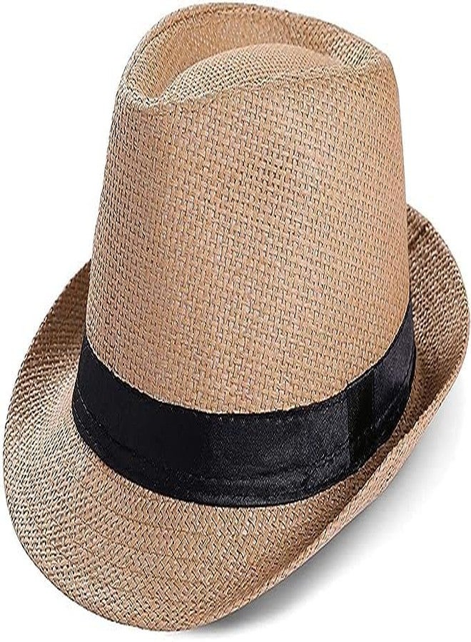 NIUE Summer Cotton Jute Fedora Hat for Unisex for Travel and Beach (Beige) (Pack of 1) - Image 1