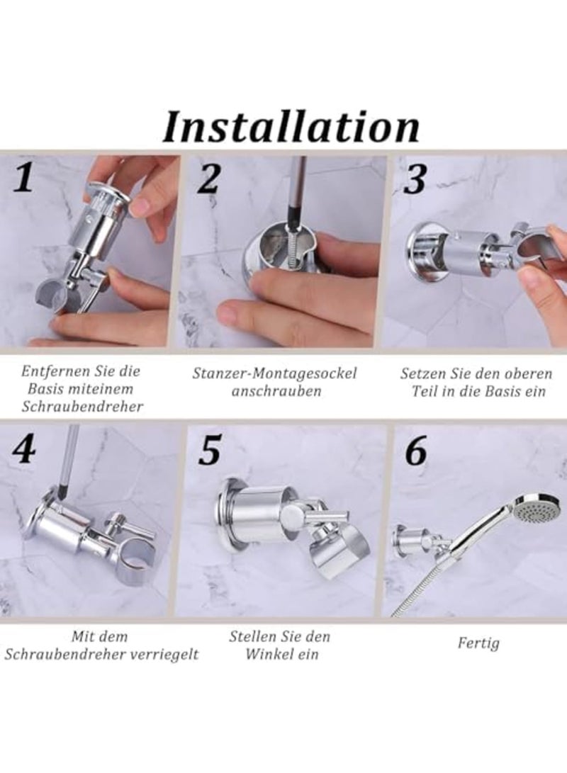 Shower Head Holder with 180° Adjustable Angle, Chrome Handheld Shower Head Bracket with Tension Nut, Shower Wand and Hose Holder for Bathroom, Minimalist Design (Chrome) - Image 3