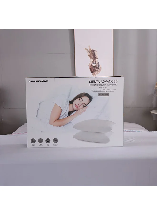 DANUBE HOME Danube Home Siesta Advanced Duck Feather Pillow 2Pcs Set 50x70cm White | Cotton/Duck Feather Pillow | Extra Soft Comfortable Sleeping Pillows For Bedroom