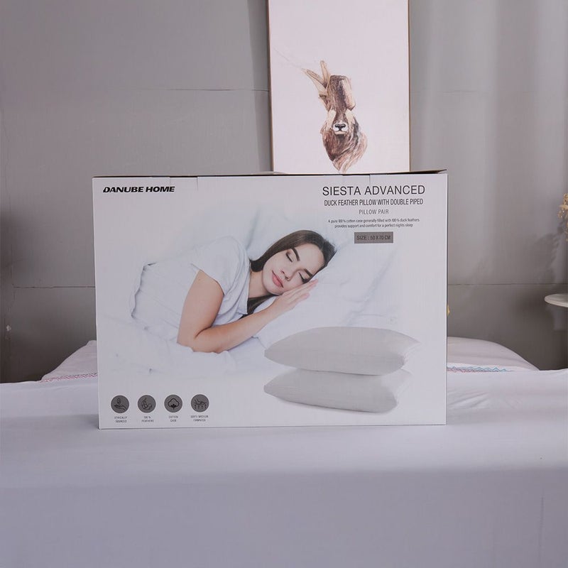 Danube Home Siesta Advanced Duck Feather Pillow 2Pcs Set 50x70cm White | Cotton/Duck Feather Pillow | Extra Soft Comfortable Sleeping Pillows For Bedroom - Image 2