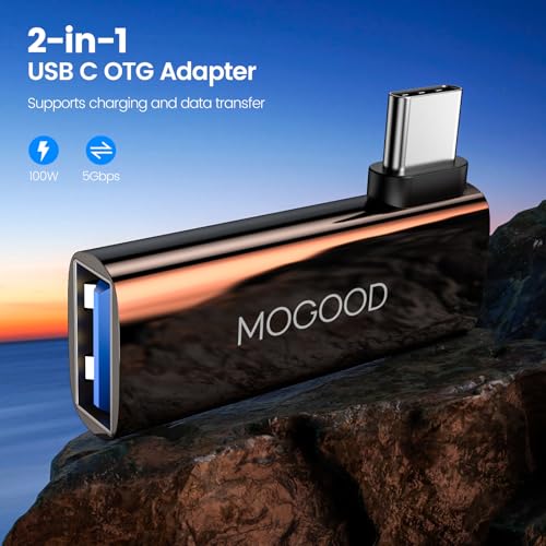 MOGOOD 2-in-1 USB C OTG Adapter with 100W PD Charging, USB 3.0 Port, Right Angle for Galaxy S24, Quest 3, iPad, Chromecast, Pi-KVM – Data & Charge Simultaneously - Image 2