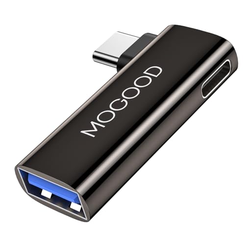 MOGOOD 2-in-1 USB C OTG Adapter with 100W PD Charging, USB 3.0 Port, Right Angle for Galaxy S24, Quest 3, iPad, Chromecast, Pi-KVM – Data & Charge Simultaneously - Image 1