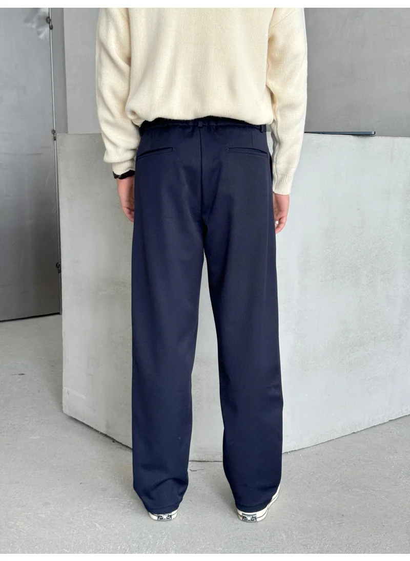 HYMAN Men's Pleated Baggy Pattern Fabric Trousers