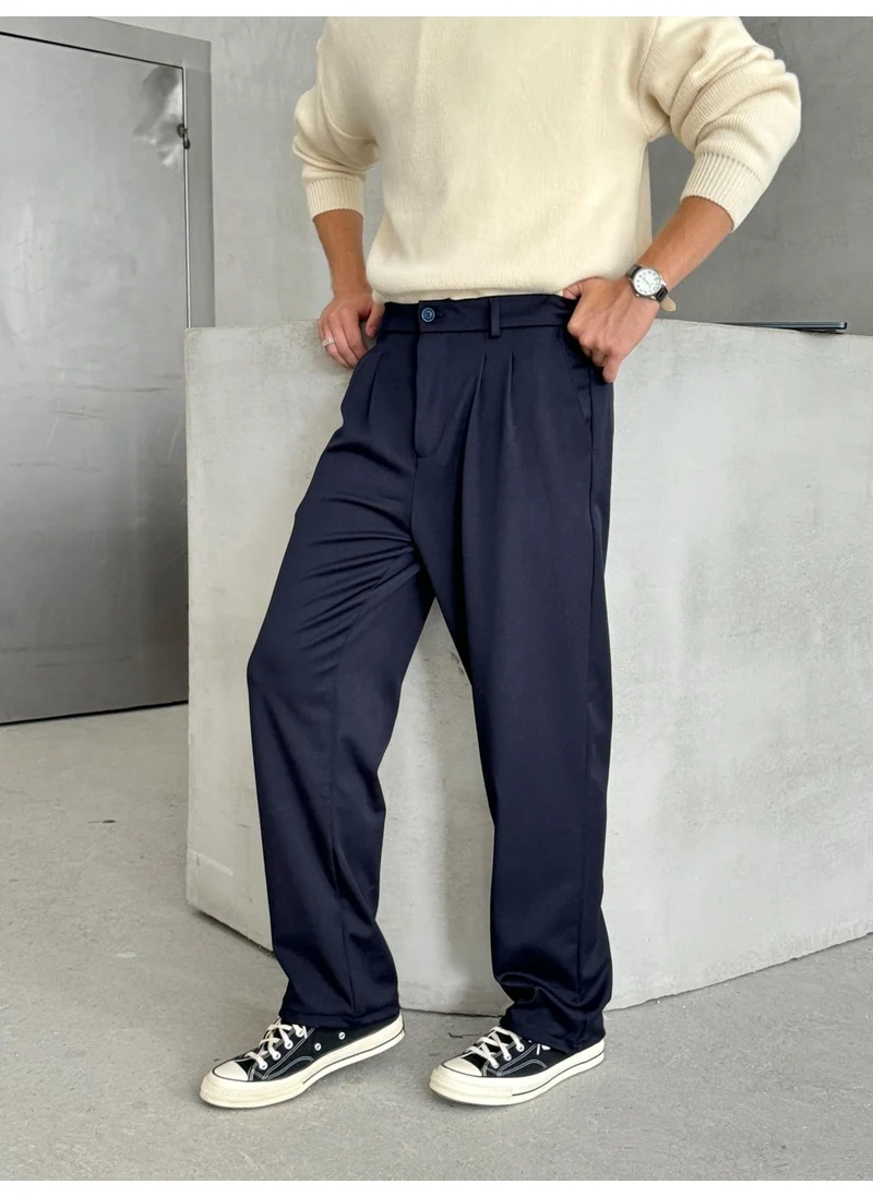HYMAN Men's Pleated Baggy Pattern Fabric Trousers